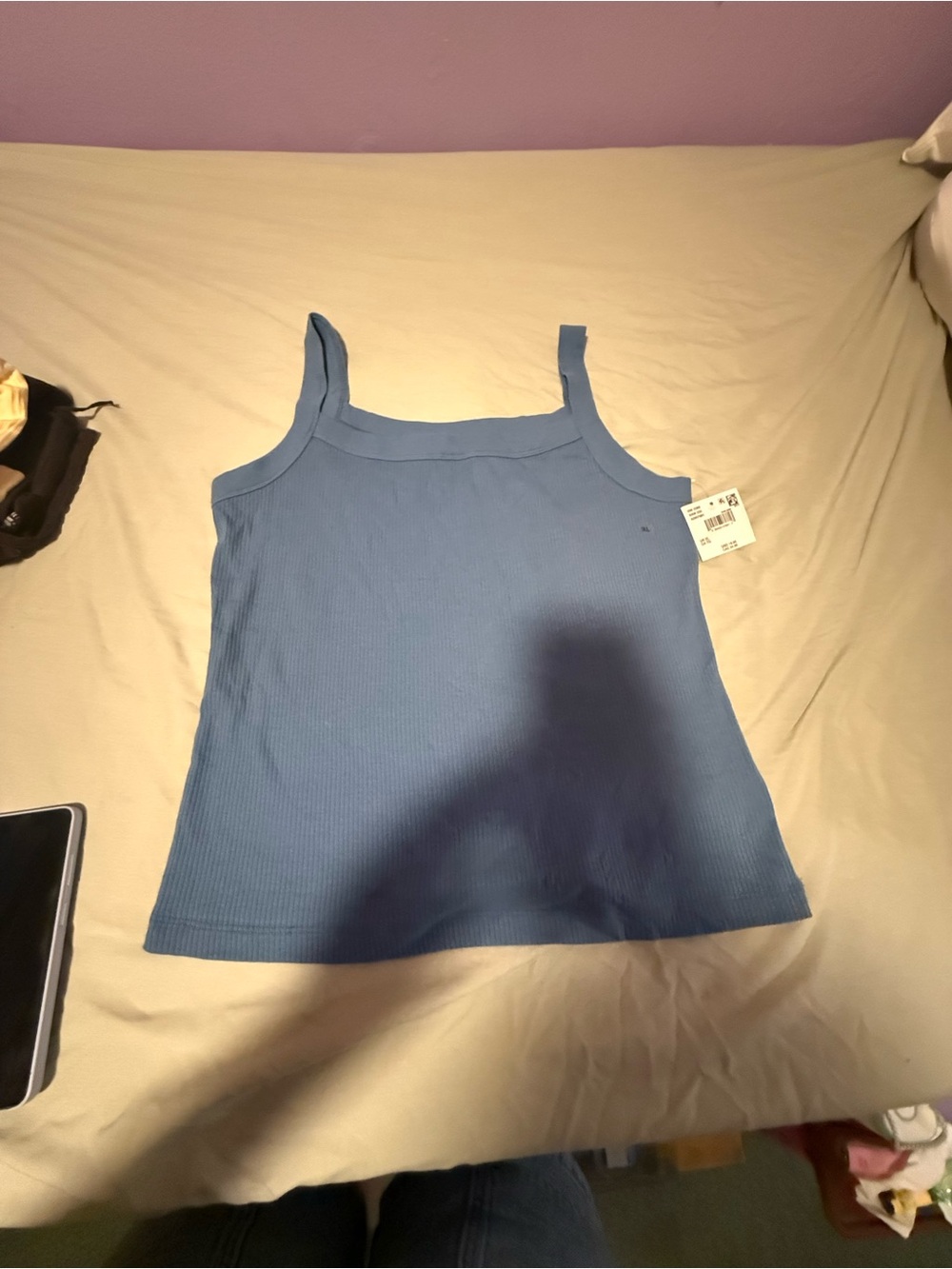 American Eagle Blue Ribbed Square-Neck Tank